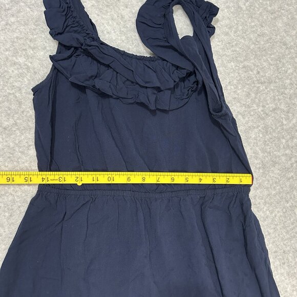 BISOU BISOU Dress Womens 10 Navy Mini Ruffle Strap Scoop Neck Elastic Waist - Picture 7 of 8